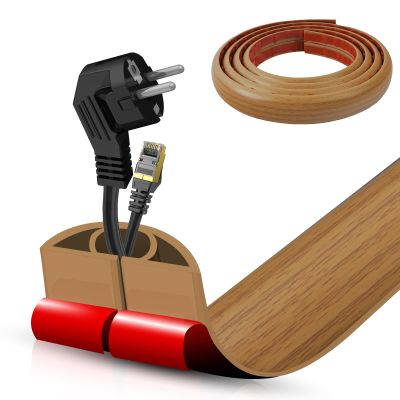 Floor Cord Cover Self Adhesive Cord Hider,10FT Cable Management, Extension Strip Protector for Wires, Prevent Cable Trips for Offices, Gyms, Exhibitions Cavity:0.51"(W) x 0.3"(H) Brown Wood
