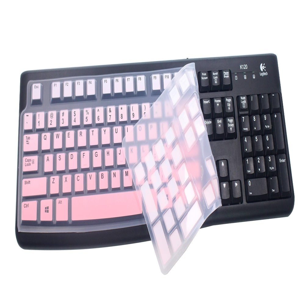JuYuish Ultra Thin Desktop Silicone Keyboard Cover Skin Protector Compatible with Logitech K120 & MK120 USB Wired Keyboard (Gradient Pink)