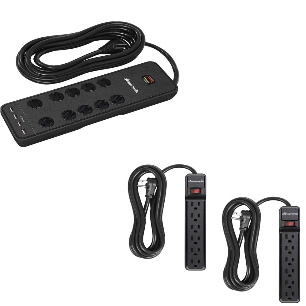 DEWENWILS 10-Outlet Surge Protector Power Strip with 4 USB Ports + DEWENWILS 2-Pack 10FT Power Strip Surge Protector