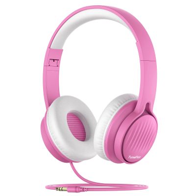TuneFlux Upgraded Kids Headphones, Wired Toddler Headsets, 85dB Limited Volume On Ear Headphones, Portable Foldable Design, Stereo Sound Kids Headsets for School/Tablet/Travel-Pink