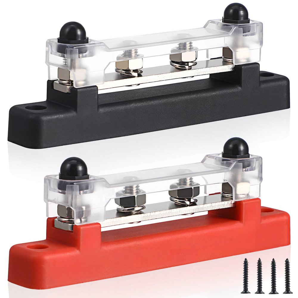 PartyKindom Bus Bar Battery Distribution Block with Protective Cover 2-Channel M6 Terminal Block for Rv Marine Automotive 4.92X1.77X0.79 Inches