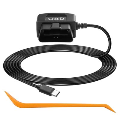 CERRXIAN OBD Power Cable for Dash Camera OBD2 to Type C Adapter Hardwire Charger Cable 24 Hours Surveillance/Acc Mode with Low Voltage Protection 13-40V to 5V 3A (11.5FT/3.5M) (Straight USB C)