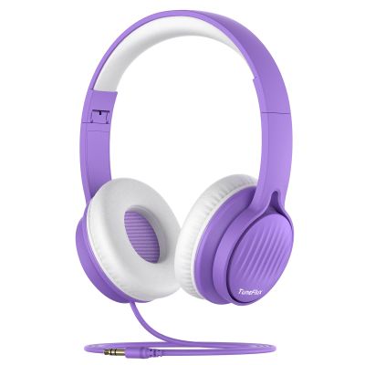 TuneFlux Upgraded Kids Headphones, Wired Toddler Headphones, 85dB Limited Volume On Ear Headphones, Portable Foldable Design, Stereo Sound Kids Headsets for School/Tablet/Travel-Purple