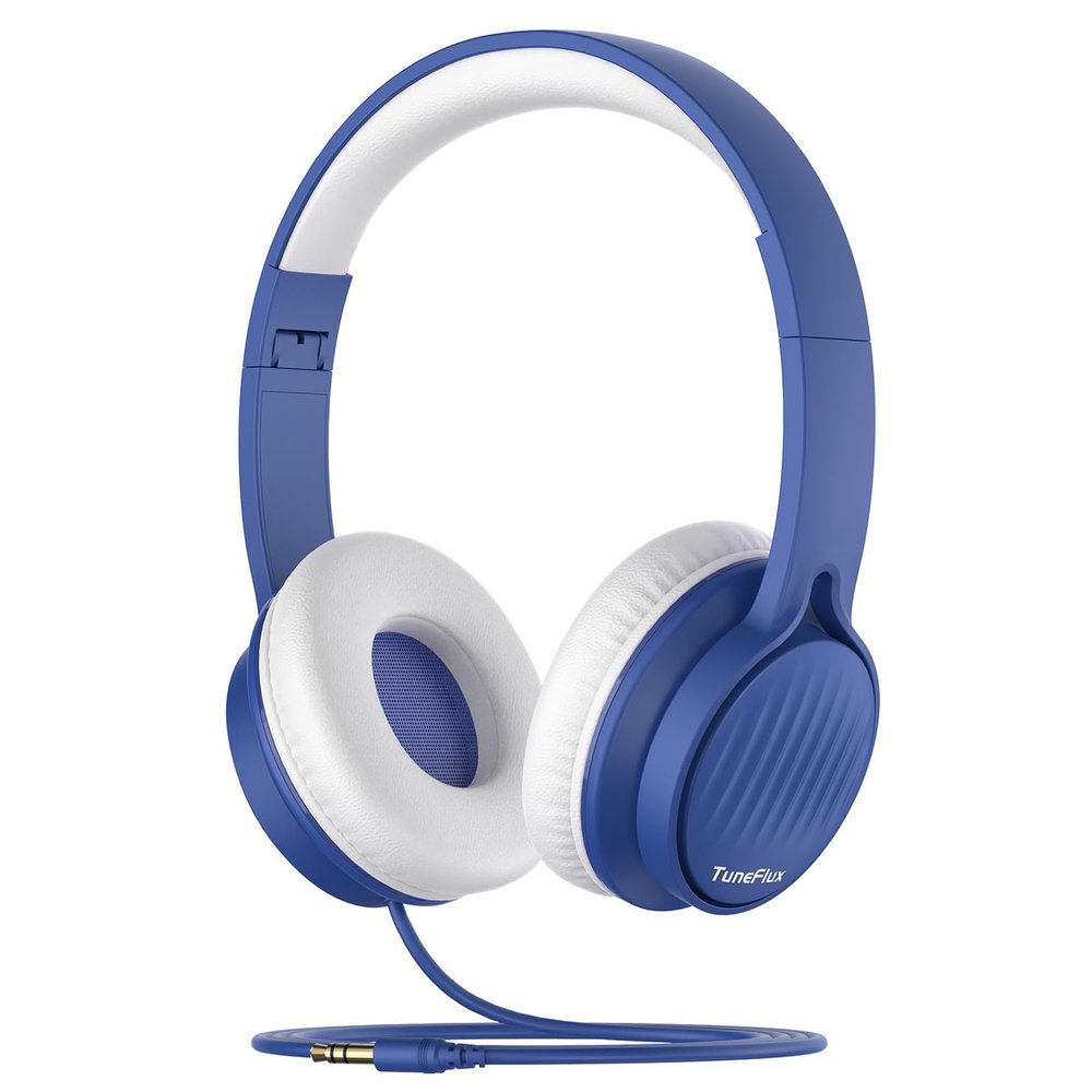 TuneFlux Upgraded Kids Headphones, Wired Toddler Headsets, 85dB Limited Volume On Ear Headphones, Portable Foldable Design, Stereo Sound Kids Headsets for School/Tablet/Travel-Sapphire Blue