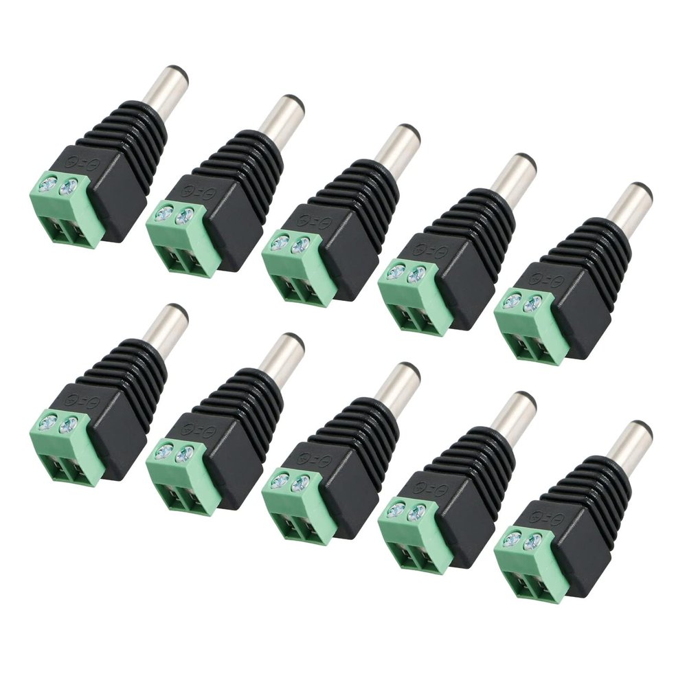FLEXMAN 10Pcs DC Power Connector, Male Jack Adapter, 2.1mm DC Power Output Input Connection for CCTV Camera, Security, Surveillance Equipment
