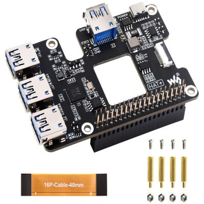 PCIe to USB 3.2 Gen1 HAT for Raspberry Pi 5, PCIe to USB HUB, Extends The PCIe Interface to 4X High Speed USB 3.2 Gen1 Ports Driver-Free Plug and Play HAT + Standard
