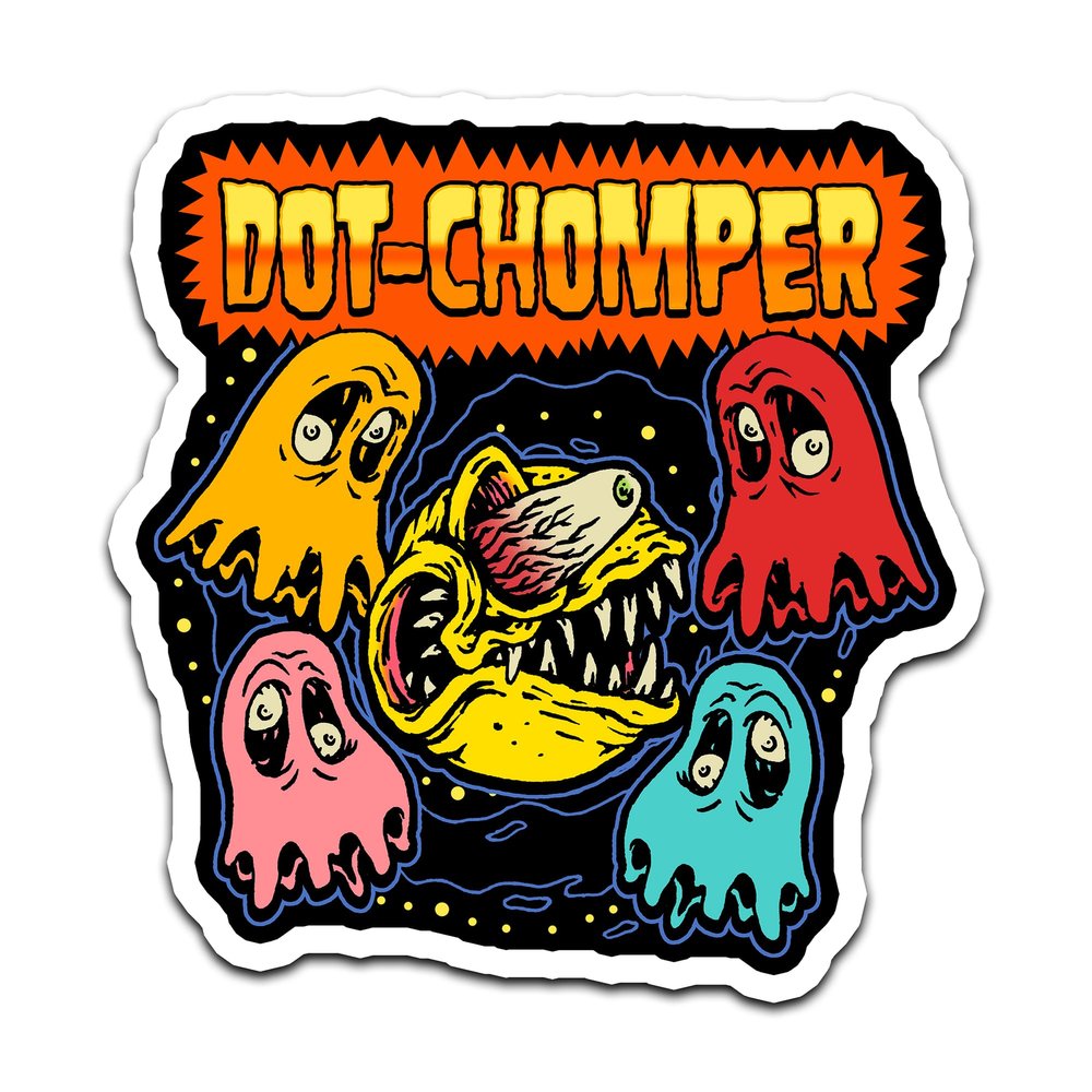 4" Dot Chomper Arcade Game Sticker Retro 80's Video Game Ghost Monster Sticker, Waterproof Vinyl Sticker for Car, Auto, Water Bottles, Phone Case, or Laptop Decal