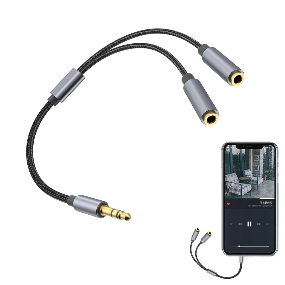 1/2 Audio Jack Splitter - Mic Audio Splitter, Dual Headphone Adapter | 3.5mm, Audio Splitter 2 Female to 1 Male, Clear Sound Quality Earphone Adapter Connector for Mobile Phones, Laptops, PC