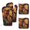 4 Pcs Oven Mitts and Pot Holders Heat Resistant Kitchen Oven Mitts with Pot Holders Fallen Leaves Microwave Gloves Non-Slip Kitchen Hot Pads Set for Baking Cooking BBQ view 1