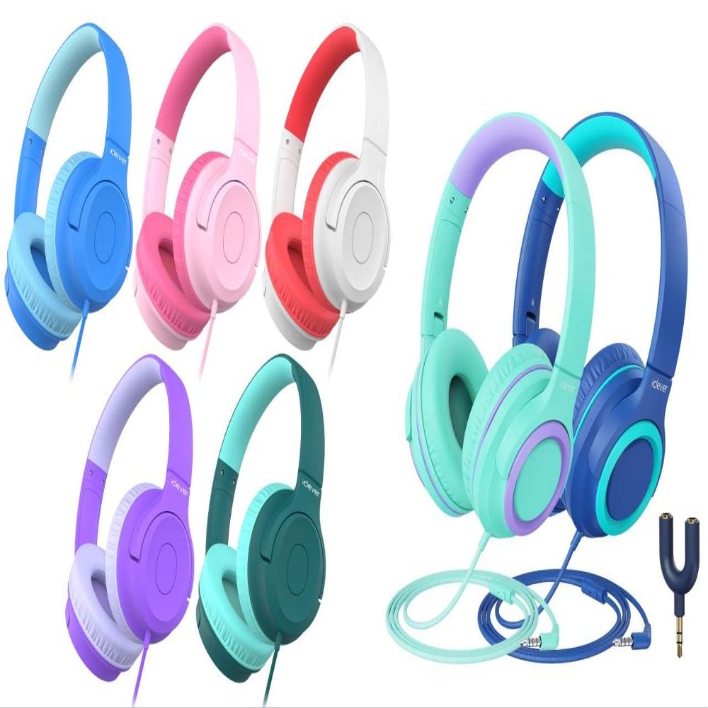 iClever HS27 & HS22 Kids Headphones Wired Bundles-Comfortable Fit, Safe 85dBA Volume Limited,Girls Boys Headphones for Foldable 3.5mm Wired Kids Headphones for iPad Computer