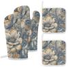 4 Pcs Oven Mitts and Pot Holders Heat Resistant Kitchen Oven Mitts with Pot Holders Beige Floral Pattern Microwave Gloves Non-Slip Kitchen Hot Pads Set for Baking Cooking BBQ view 1