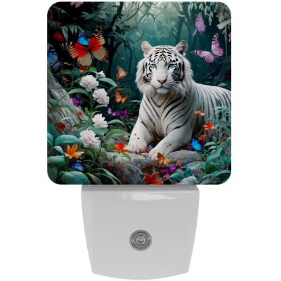 KikandKo Night Light for Kids, White Tiger Night Light Plug into Wall, Dusk to Dawn Nightlight for Childrens Room Decor, Christmas Birthday Gifts for Kids