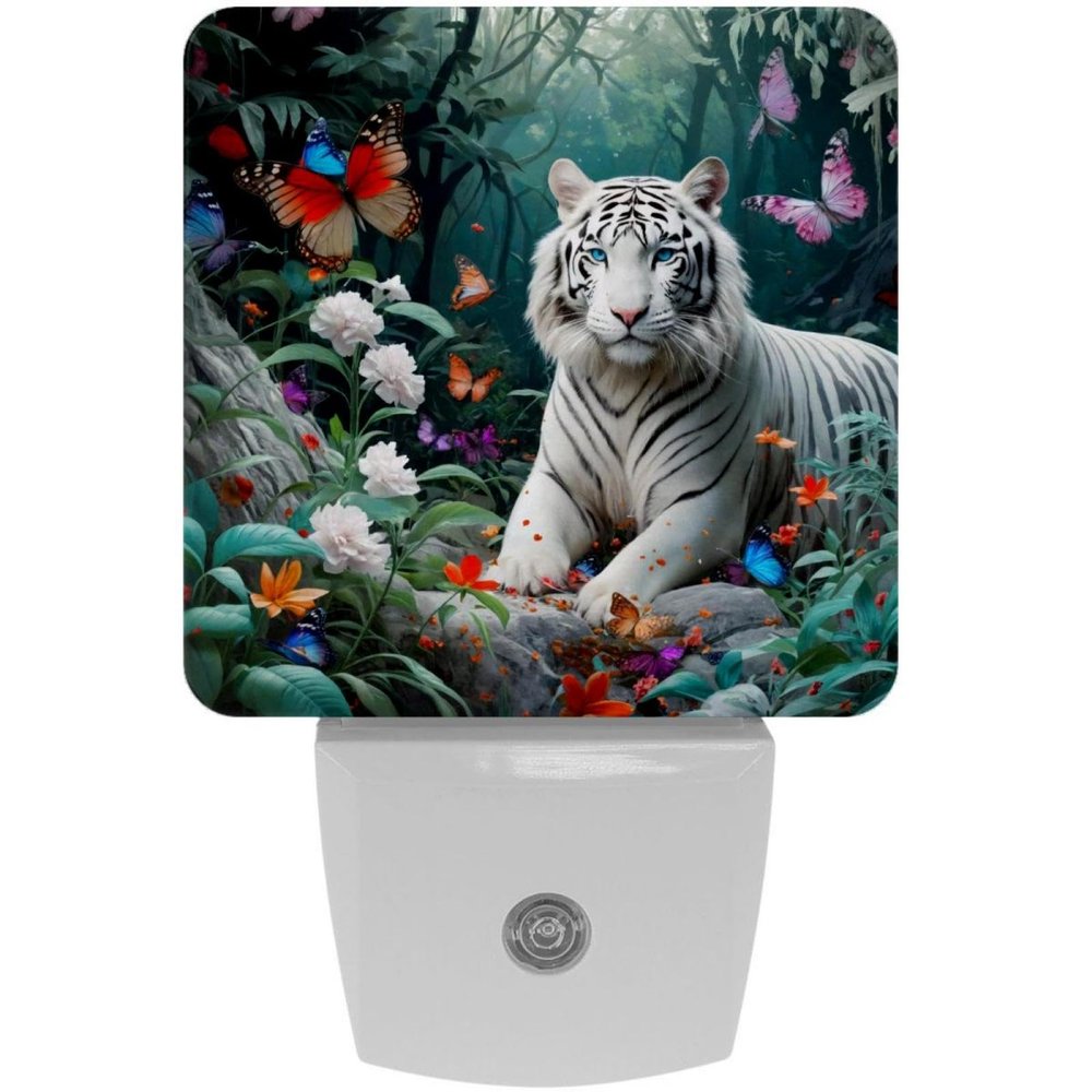 KikandKo Night Light for Kids, White Tiger Night Light Plug into Wall, Dusk to Dawn Nightlight for Childrens Room Decor, Christmas Birthday Gifts for Kids
