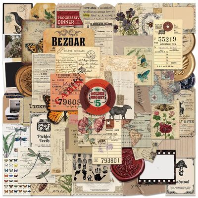 Lemorni Retro Files Aesthetic Stickers for Scrapbook, 50PCS Vintage Vinyl Waterproof Stickers for Water Bottles,Laptop,Phone,Journal,DIY Craft Decor, Nostalgic Theme Party Favor & Supplies (Retro)