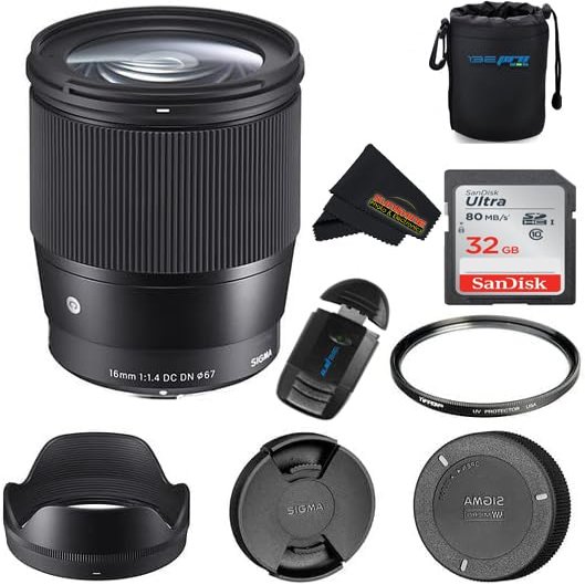 Sigma 16mm f1.4 DC DN Contemporary Lens for Sony E with Sunshine Photo Store Accessories Bundle - 4 Years USA Manufacturer Warranty