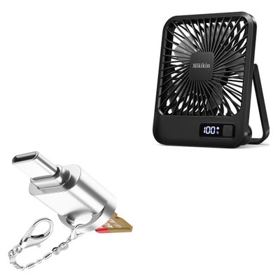 BoxWave Adapter Compatible with Mikikin Rechargeable Desk Fan - Micro SD Card miniReader, USB Type-C OTG Reader USB3.0 Adapter Keychain - Metallic Silver