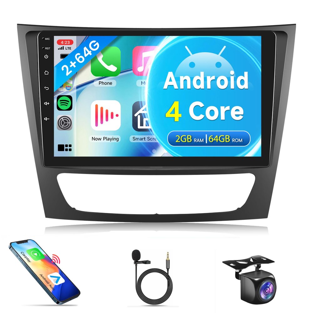 2G+64G Android 13 Car Stereo Radio Wireless Carplay for Mercedes Benz E Class W211 E200 CLS E320 E500 E350 W219 2002-2010, Rimoody Android Auto GPS WiFi Bluetooth 5.0 9 Inch Touchscreen Backup Camera