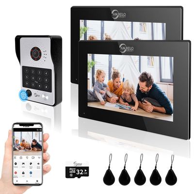 ANJIELO SMART Wired Video Door Phone Apartment Intercom System,2 Unit 7 Inch Touch Monitor with 1080P HD Camera Doorbell,Supporting Fingerprint,RFID Card,Password Unlocking for Home Villa,Tuya