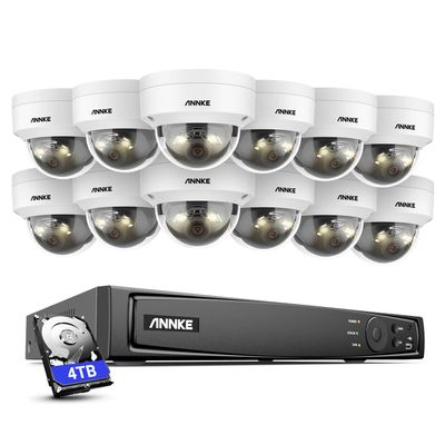 ANNKE PoE Security Camera System, 16CH 12MP 5-in-1 NVR Recorder, 12X 12MP Mega HD Color Night Vision Built-in Mic Dome Cams (NOT PTZ), 2.8mm Lens, IP67, AI Motion Detection, Work with Alexa, 4TB HDD