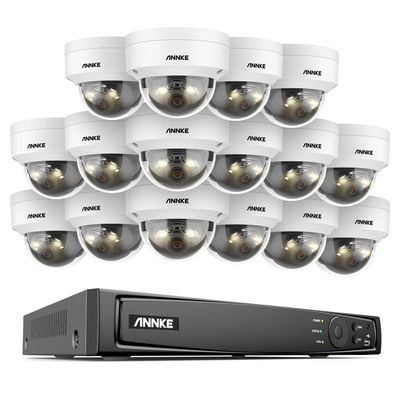 ANNKE PoE Security Camera System, 16CH 12MP 5-in-1 NVR Recorder, 16X 12MP Mega HD Color Night Vision Built-in Mic Dome Cams (NOT PTZ), 2.8mm Lens, IP67, AI Motion Detection, Work with Alexa, NO HDD