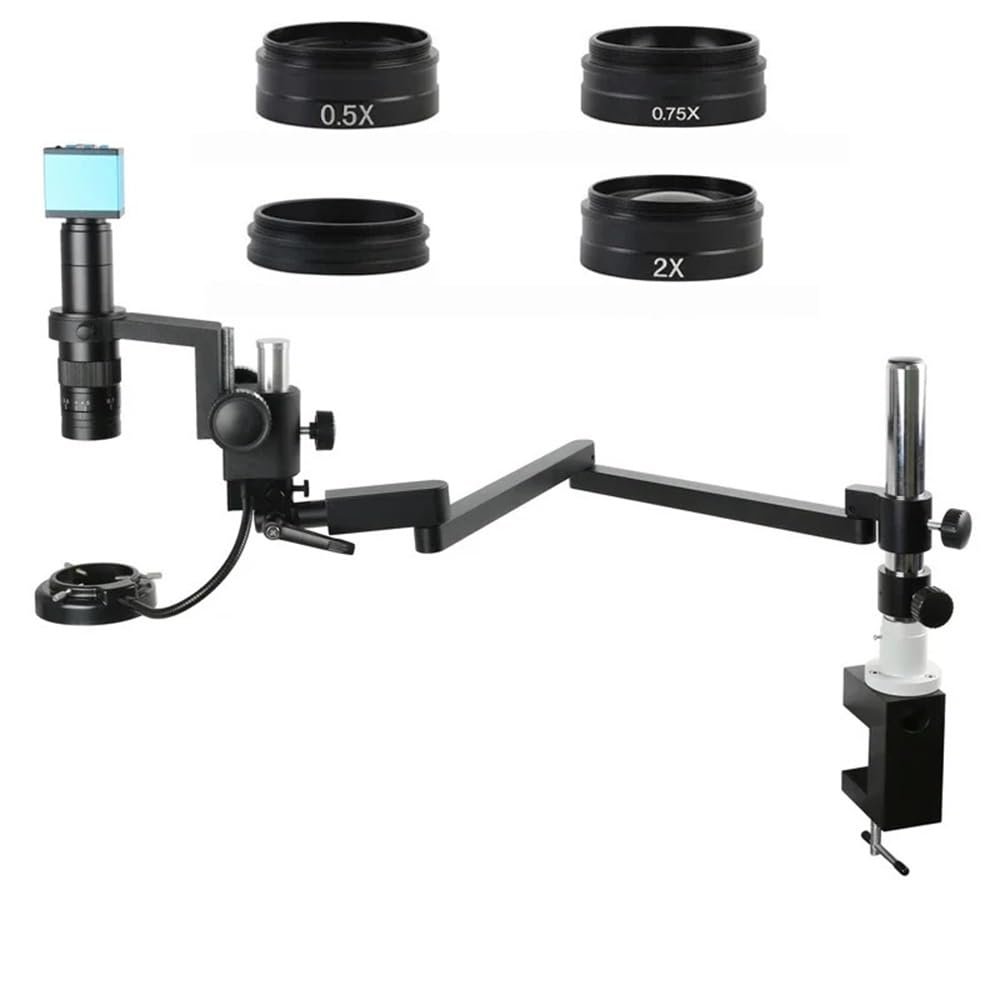 Microscope Accessories Kit Microscope Camera set Adjustable Direction Clamp Arm Pillar Clamp + HDMI USB VGA Video Microscope Camera + 0.5x 2.0x 1x 0.75x Auxiliary Objective Lens Microscope Slides ( Co