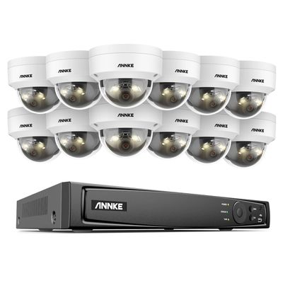 ANNKE PoE Security Camera System, 16CH 12MP 5-in-1 NVR Recorder, 12X 12MP Mega HD Color Night Vision Built-in Mic Dome Cams (NOT PTZ), 2.8mm Lens, IP67, AI Motion Detection, Work with Alexa, NO HDD