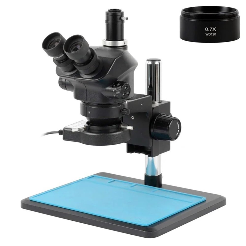 Microscope Accessories Kit Stereo Microscope Trinocular Microscope Simul Focal Zoom 7X 50X Stereo Microscope Trinocular Microscope 56-LED Ring Light Fit For Phone PCB Soldering Repair Microscope Slide