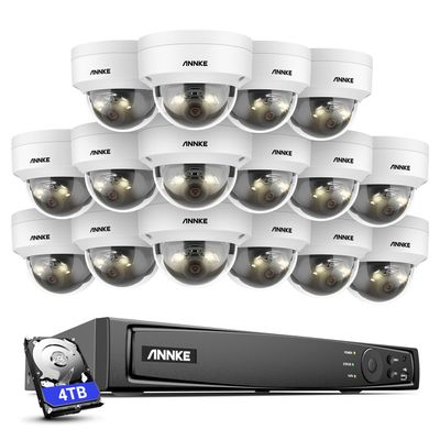 ANNKE PoE Security Camera System, 16CH 12MP 5-in-1 NVR Recorder, 16X 12MP Mega HD Color Night Vision Built-in Mic Dome Cams (NOT PTZ), 2.8mm Lens, IP67, AI Motion Detection, Work with Alexa, 4TB HDD