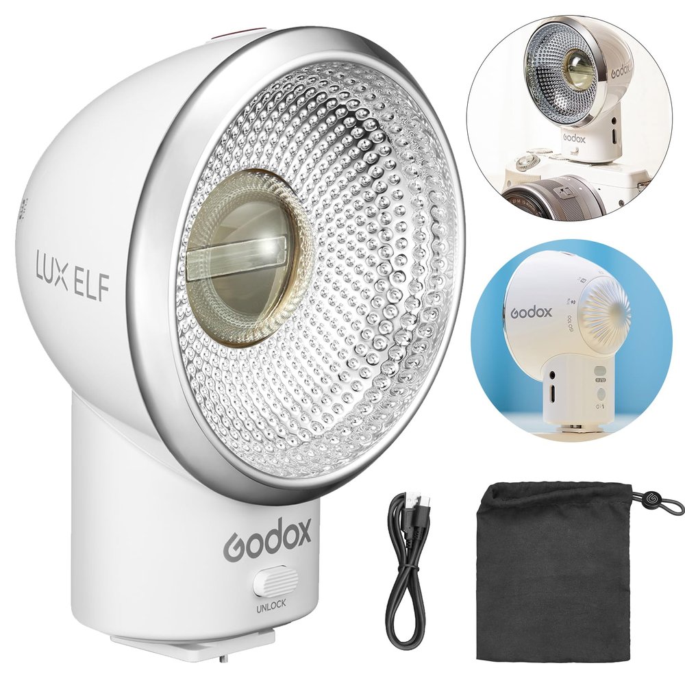 Godox Lux Elf Camera Flash,GN6 6000K200K, Godox Mini Flash for Sony Canon Nikon Fujifilm Olympus Hot-Shoe Cameras, S1/S2 Optical Control,5 Levels Flash Power Steps, Speedlight w/Li-ion Battery