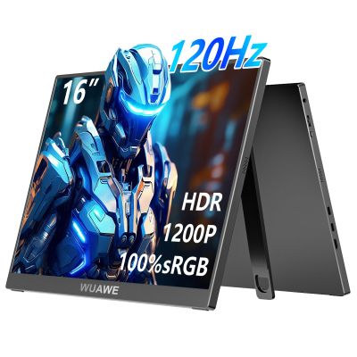 WUAWE 16" 1200P 120Hz Portable Monitor, 100% sRGB Portable Gaming Monitor with Built-in Stand,HDR and Freensync, External USB C Monitor for Laptop, PC, Phone, Switch and PS5 (Black)