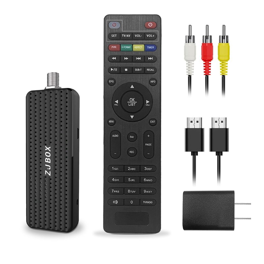 ZJBOX Digital Converter Box for TV,1080P ATSC tv Tuner Box with hdmi Output and 3RCA Cables Hidden Behind TVwith Power Adapter2-in-1 RemoteTV Program Recording&Playback,USB Media Player