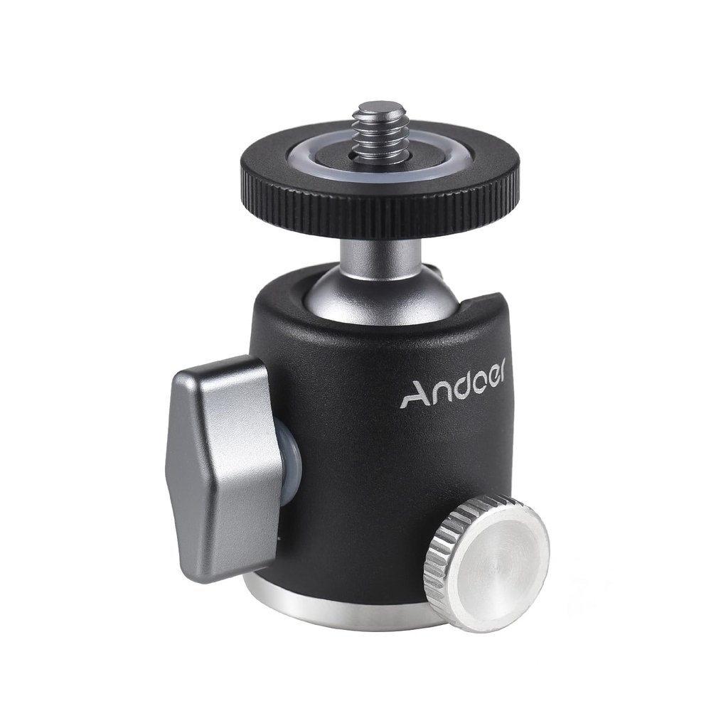 Andoer Mini Ball Head Tripod Ballhead Mount Adapter Aluminum Alloy 1/4 Inch Screw Connector with Bottom 1/4 Inch Thread 3kg Load Capacity