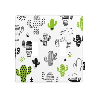 Pznen Decorative Cactus Botanical 2-Gang Double Toggle Wall Plate, Green Succulent Plant Light Switch Cover Plates 4.5"x 4.5" for Living Room Kitchen Garden Decor