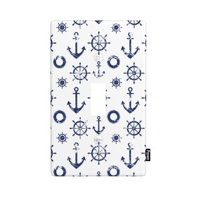 Pznen Nautical Blue Anchor Light Switch Cover Beach Ocean Coast Navy Blue Single Toggle Wall Plate 1 Gang Switchplate Home Decor for Bedroom Bathroom 4.5"x 2.76"