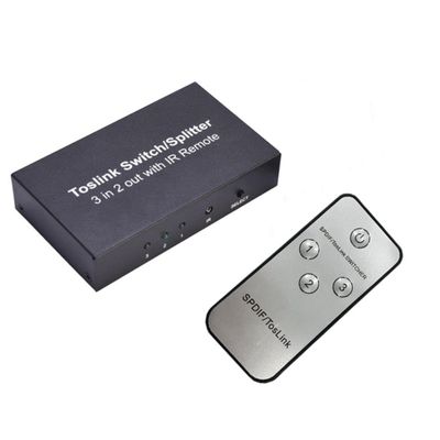 DirectNine Basics for 3 Port Optical Switcher with 2 Way Spdif Toslink Optical Digital Audio Splitter 3 in 2 Out with IR Remote Control Switch, 6924023034627