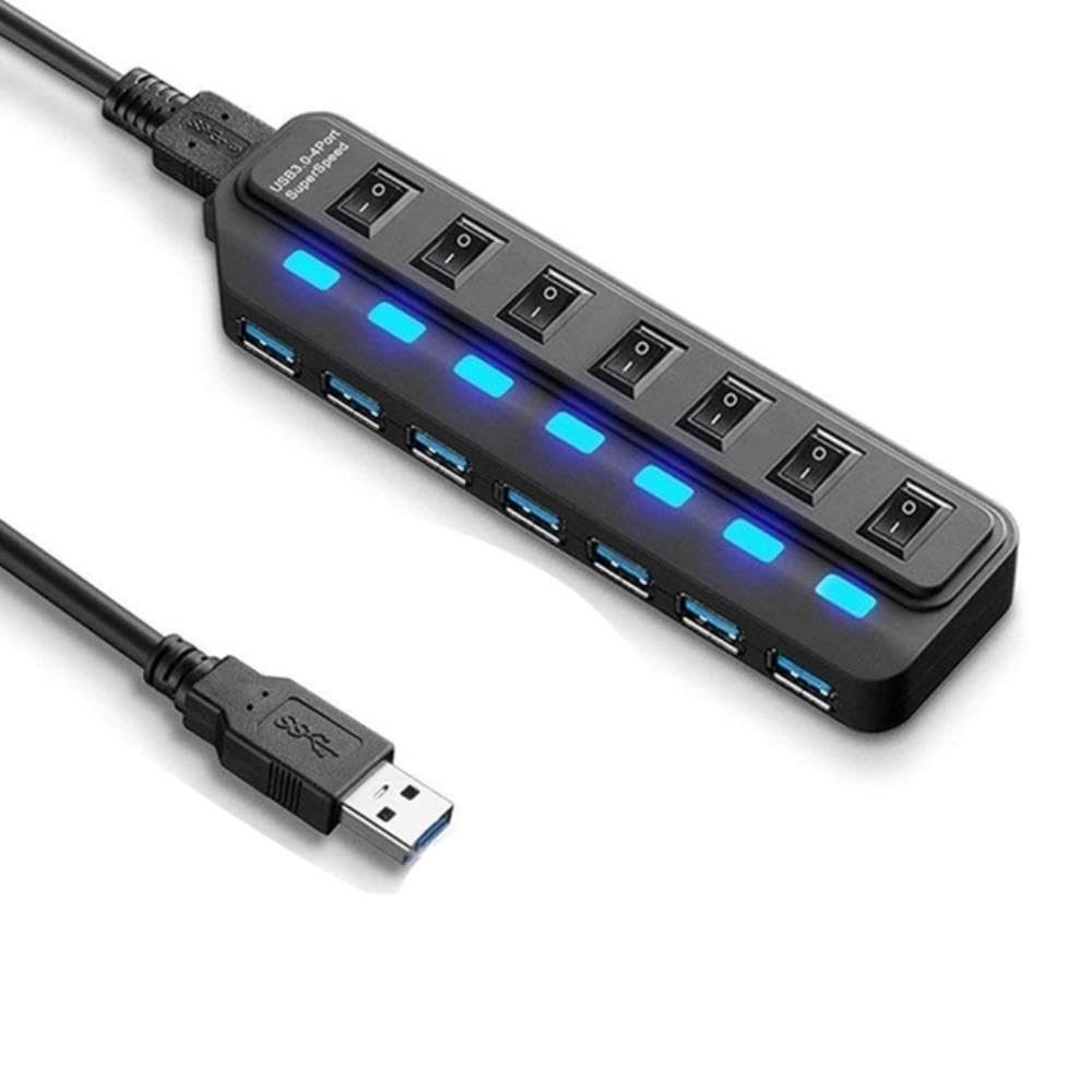 DirectNine Basics for USB 3.0 Hub 7 Port USB Hub Splitter 5Gbps HighSpeed Data USB Extension Data Splitter Power Hub for PC Laptop Printer, 6924023031466