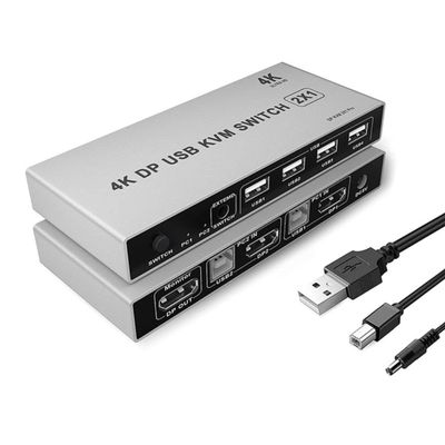 DirectNine Basics for KVM Switch 2 Port 4K 60Hz Ultra HD USB and DP Switcher 2 Computer Share 1 Monitor Keyboard and Mouse for Laptop PC HDTV, 6924023037659