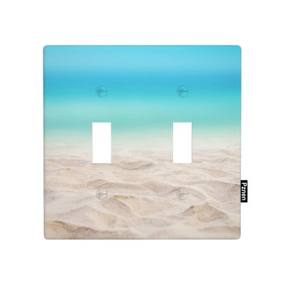 Pznen Decorative Summer Beach Ocean 2-Gang Double Toggle Wall Plate, Sand Sky Blue Seaside Light Switch Cover Plates 4.5"x 4.5" for Bedroom Bathroom Living Room