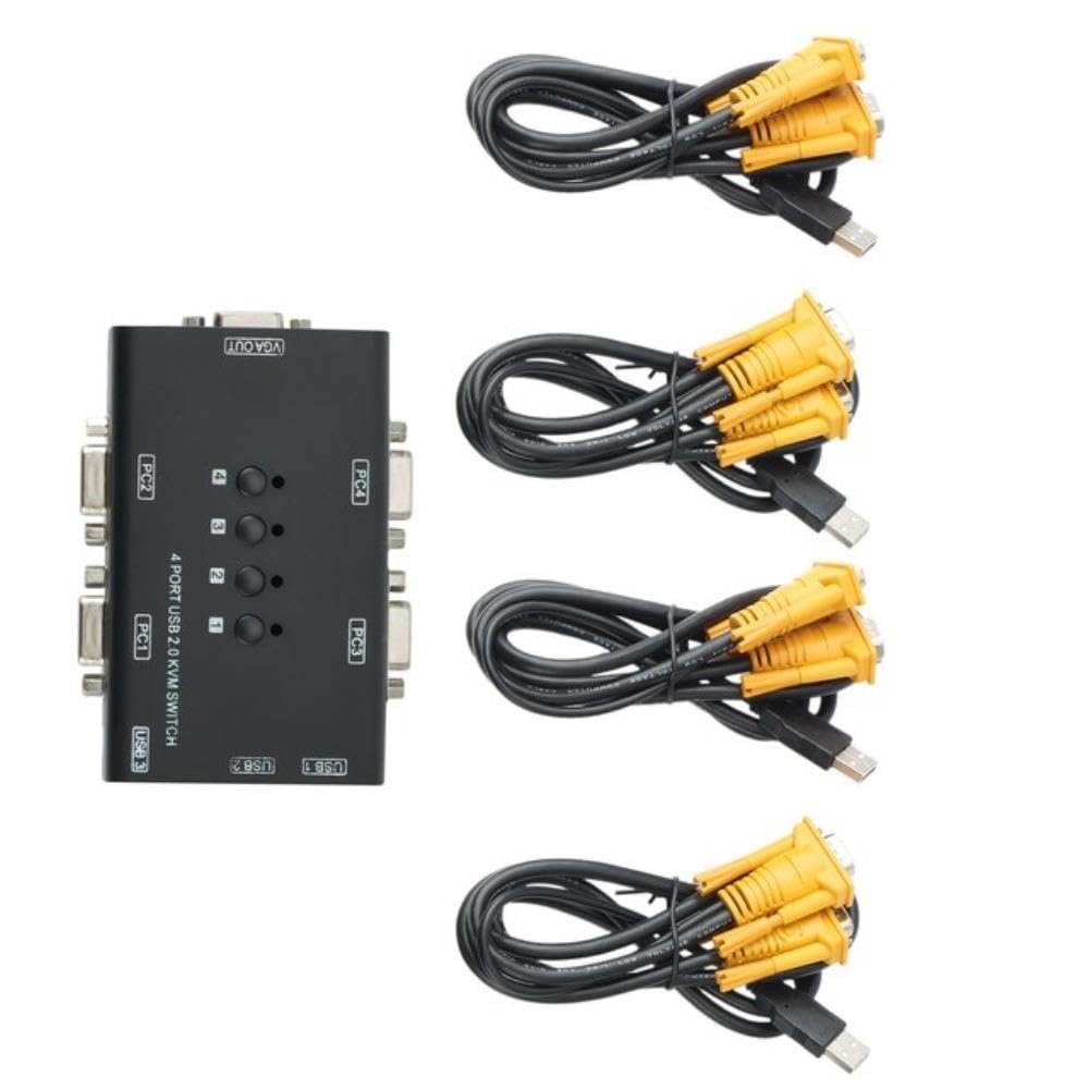 DirectNine Basics for KVM Switch,USB VGA KVM Switch for 4PC Sharing One Video Monitor and 3 USB Devices,for PC Keyboard Mouse Scanner, 6924023035396