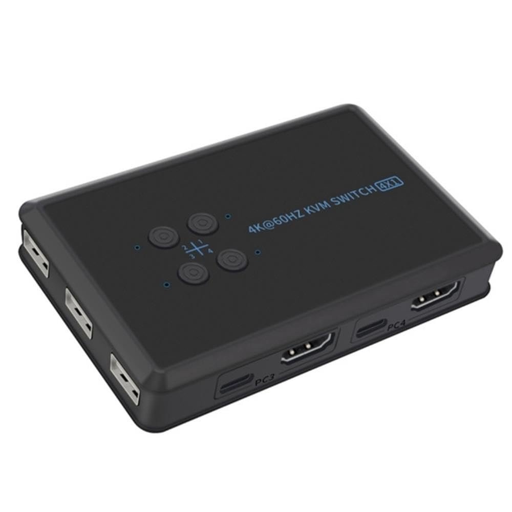 for HDMI-Compatible KVM Switch 4 in 1 Out 4K@60HZ USB Switch Mouse Keyboard Printer Sharer One Key Switch
