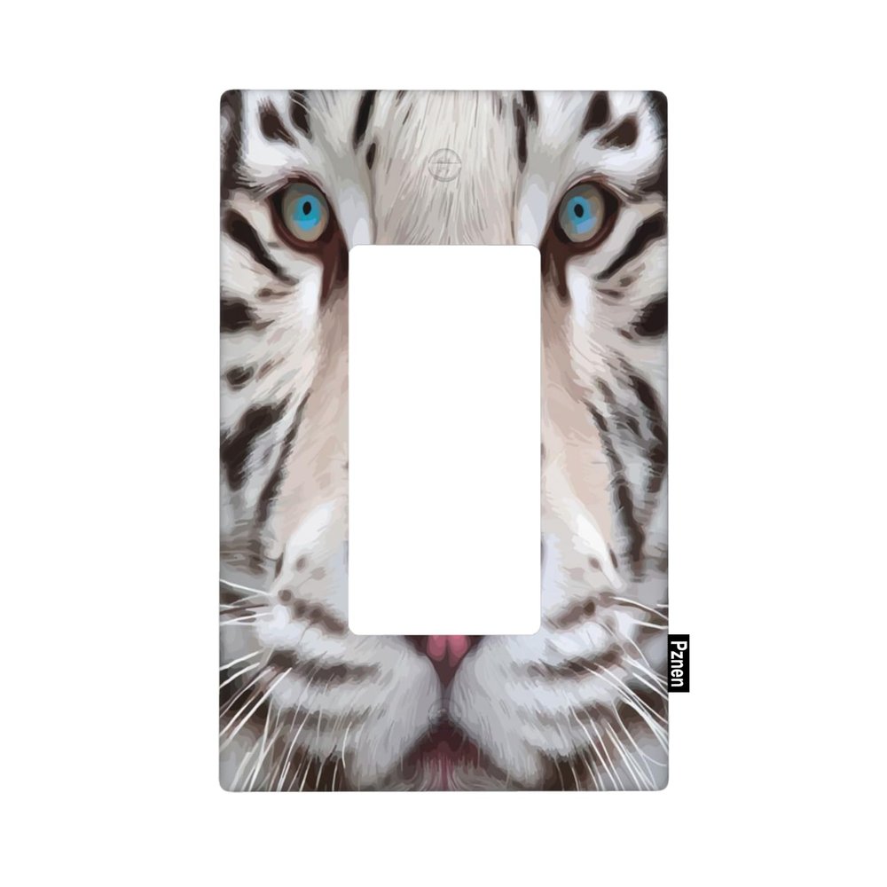 Pznen Decorative Animal Tiger 1-Gang Single Rocker Wall Plate, White Tiger Portrait Light Switch Cover Plates 4.5"x 2.76" for Living Room Kitchen Home Decor