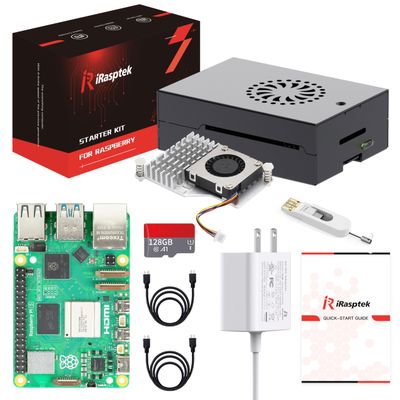iRasptek Starter Kit for Raspberry Pi 5 RAM 8GB-128GB Edition of OS-Bookworm Pre-Loaded (Aluminum Case)