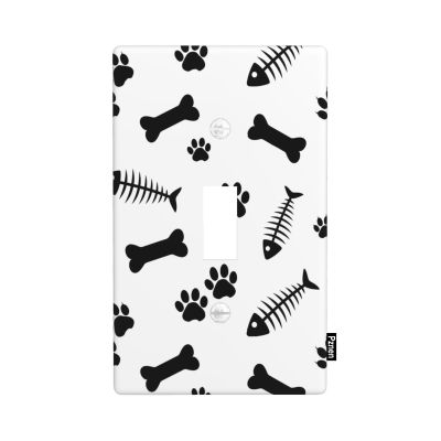 Pznen Pet Paw Bone 1-Gang Single Toggle Wall Plate, Dog Cat Paw Fish Bone Light Switch Cover Plates 4.5"x 2.76" for Home Office Pet Room