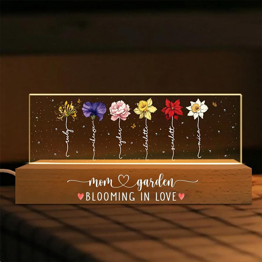 Juzly POD Custom Grandmas Garden Birth Month Flower Personalized LED Night Light, Mother's Day Decor Gift for Grandma Mom Nana Mimi