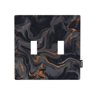 Pznen Decorative Marble Texture 2-Gang Double Toggle Wall Plate, Black Gold Marble Pattern Light Switch Cover Plates 4.5"x 4.5" for Living Room Kitchen Home Decor