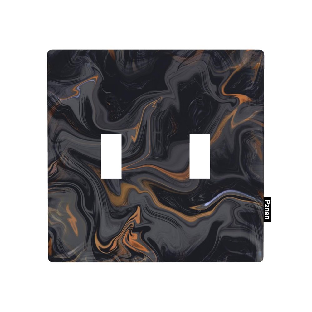 Pznen Decorative Marble Texture 2-Gang Double Toggle Wall Plate, Black Gold Marble Pattern Light Switch Cover Plates 4.5"x 4.5" for Living Room Kitchen Home Decor