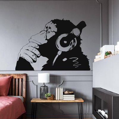 Contemplative Primate Wall Art Sticker, Vinyl Peel & Stick Room Mural Feature 16 x 11