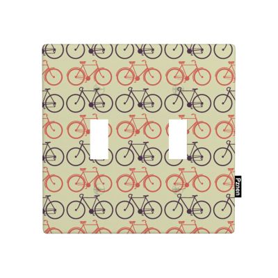 Pznen Decorative Vintage Bicycle 2-Gang Double Toggle Wall Plate, Boho Retro Bicycle Print Light Switch Cover Plates 4.5"x 4.5" for Home Office Decor