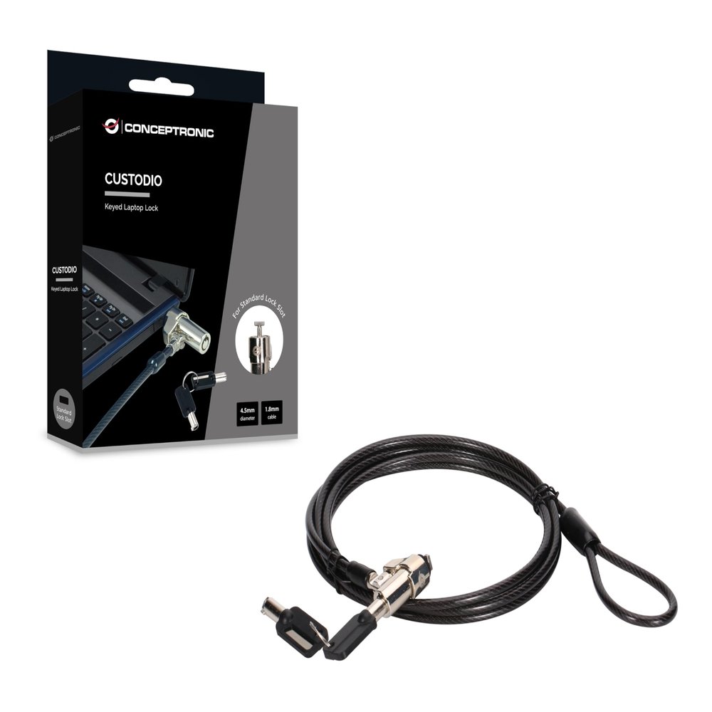 CONCEPTRONIC CUSTODIO02BS 6ft Standard Security Slot Laptop Lock with Key