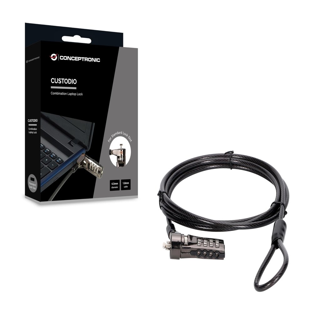 CONCEPTRONIC CUSTODIO01BS Laptop Combination Lock Standard Slot 6ft